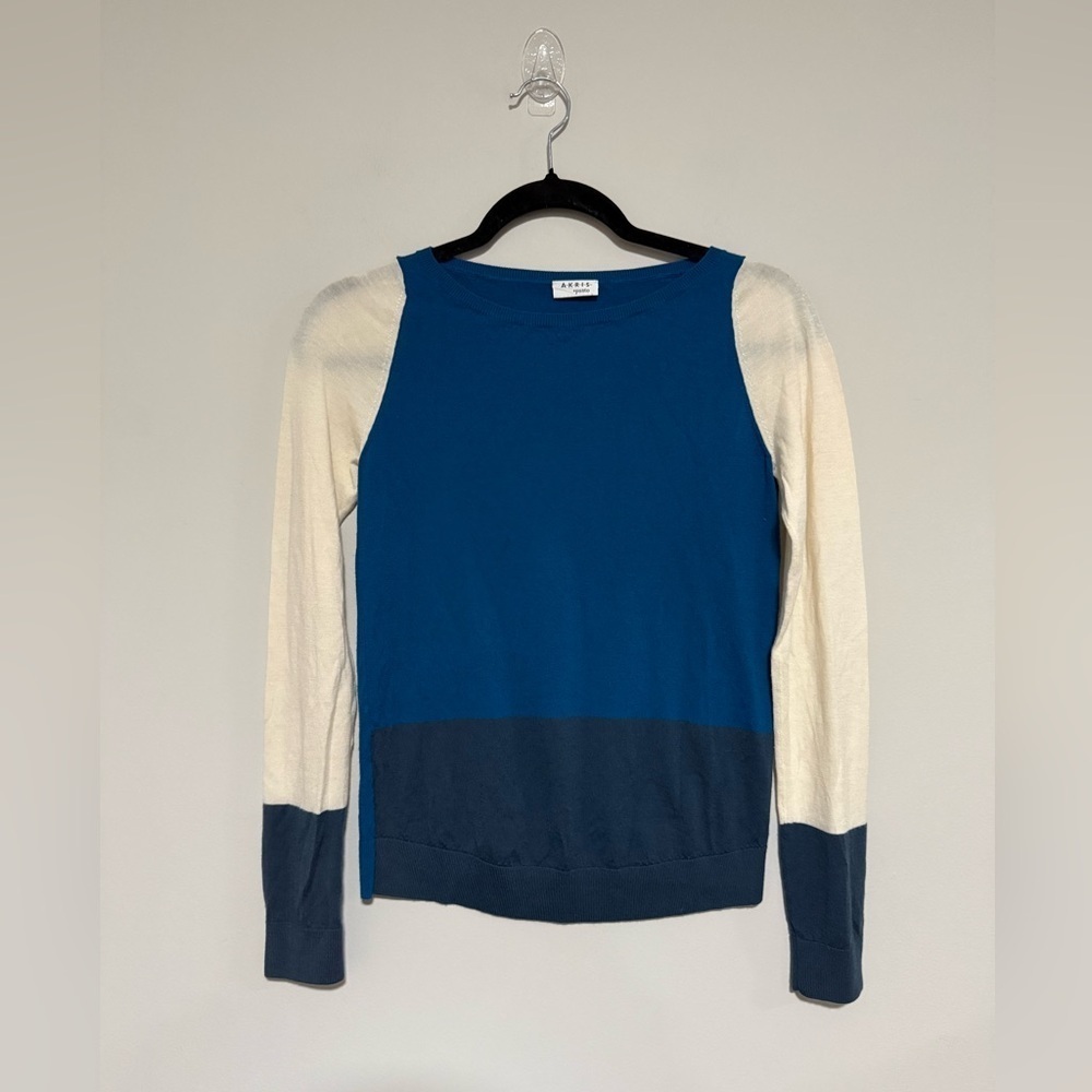Akris Punto Colorblock Long Sleeve Crew Neck Wool Sweater Size 6 Lightweight